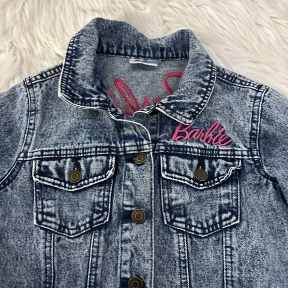 Barbie Girls Denim Jean Jacket M 100% Cotton Front Back Logo Light Wash - Picture 6 of 13